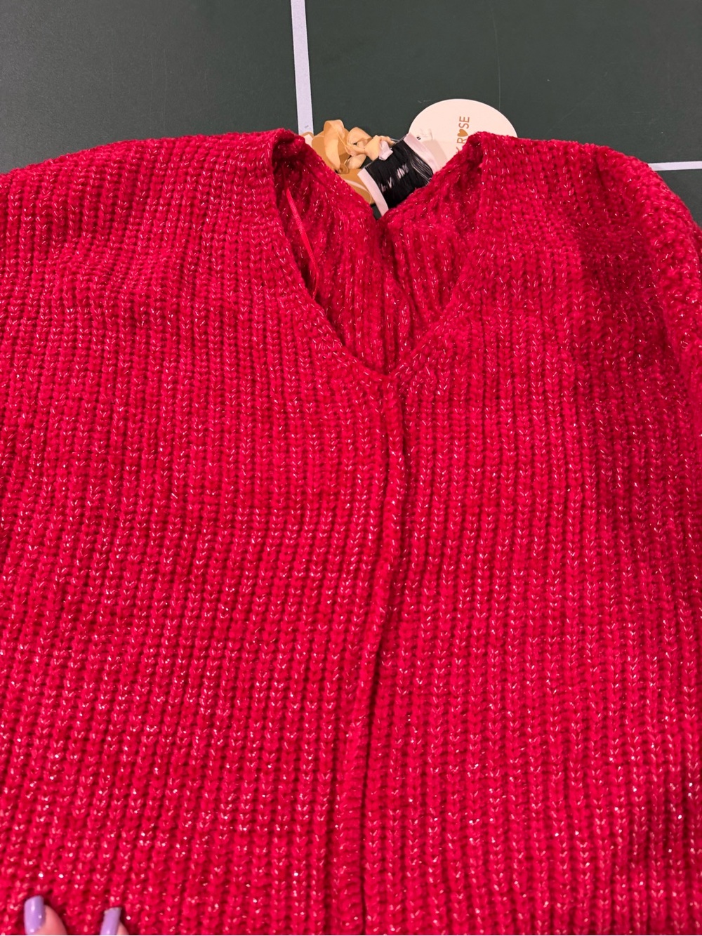 Pink Rose Red V-Neck Ribbed Sweater